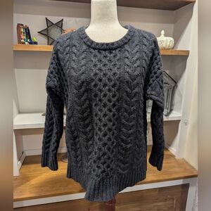J Jill Lambs Wool Chunky Cable Knit Sweater Gray Size Medium